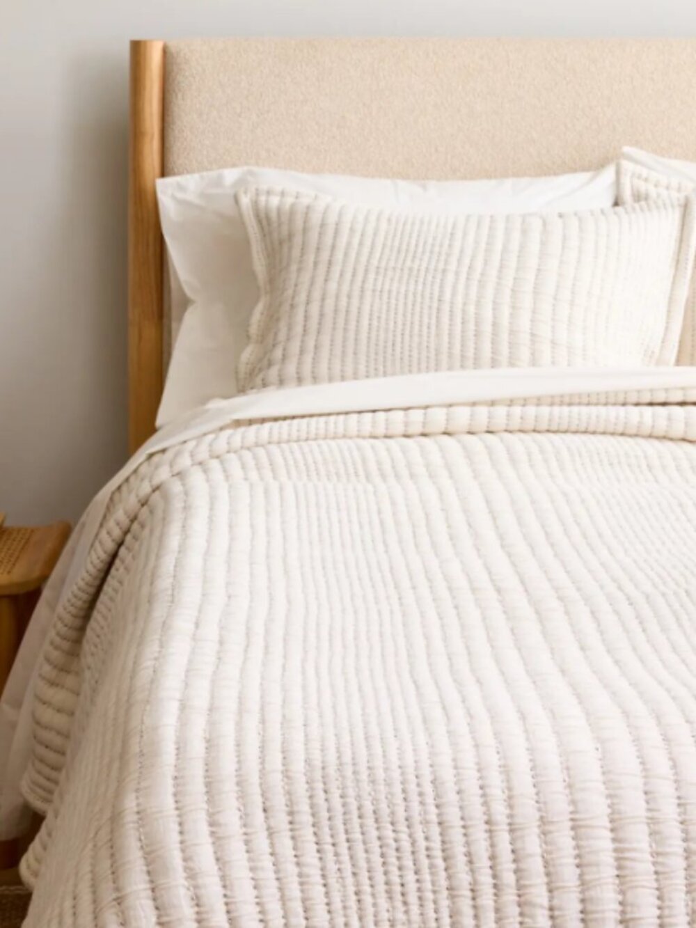 Quince Organic Cotton Channel Stitch Coverlet Natural Queen NWOT